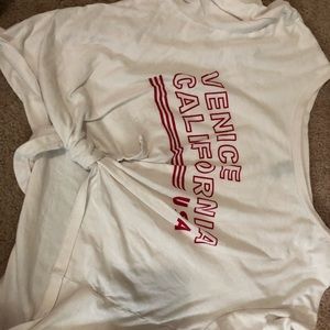 White/red crop top with knot in front